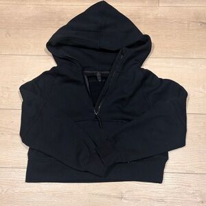 Three Nails cropped Black Half-Zip Hooded Sweatshirt